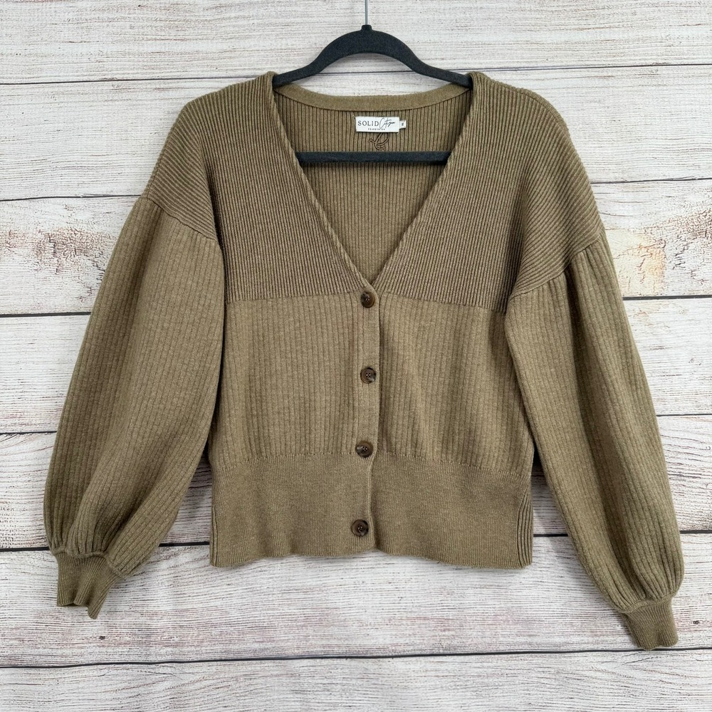 Solid Citizen Equestrian Grace Top Women XL Brown Wool Blend Ribbed Cardigan